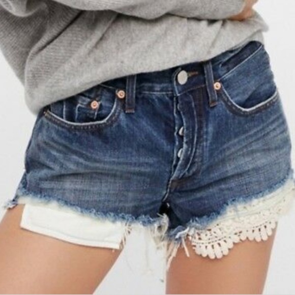 Free People | Daisy Inset Denim Cutoff Shorts - Picture 2 of 7
